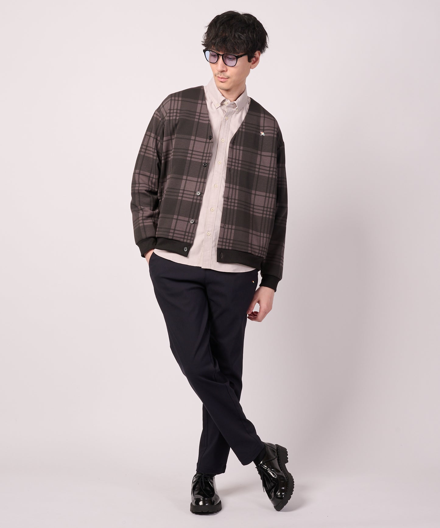 シルキーポンチ チェックプリント カーディガン