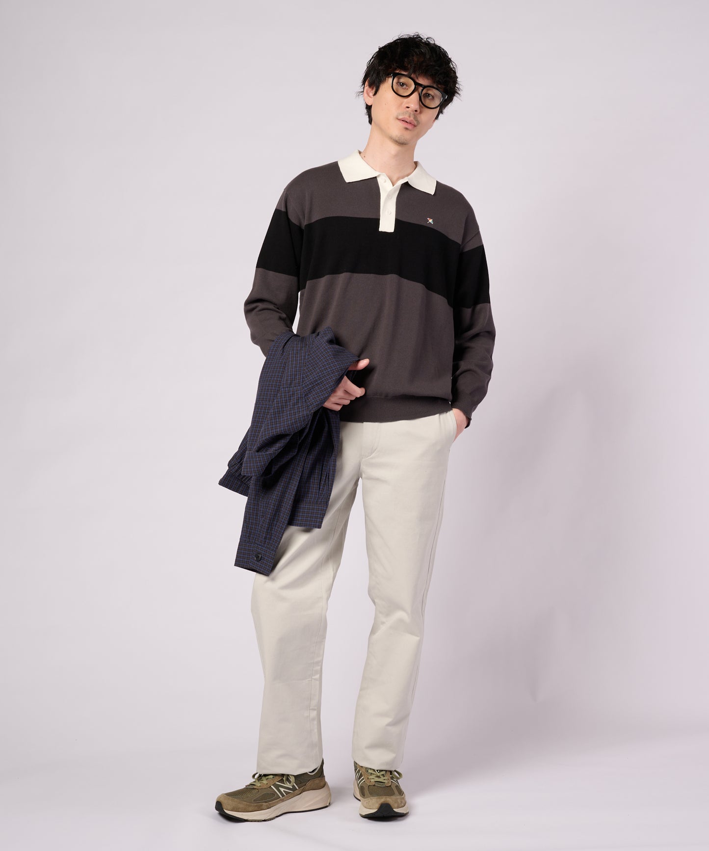 シェア パネルボーダーニット ラガーシャツ