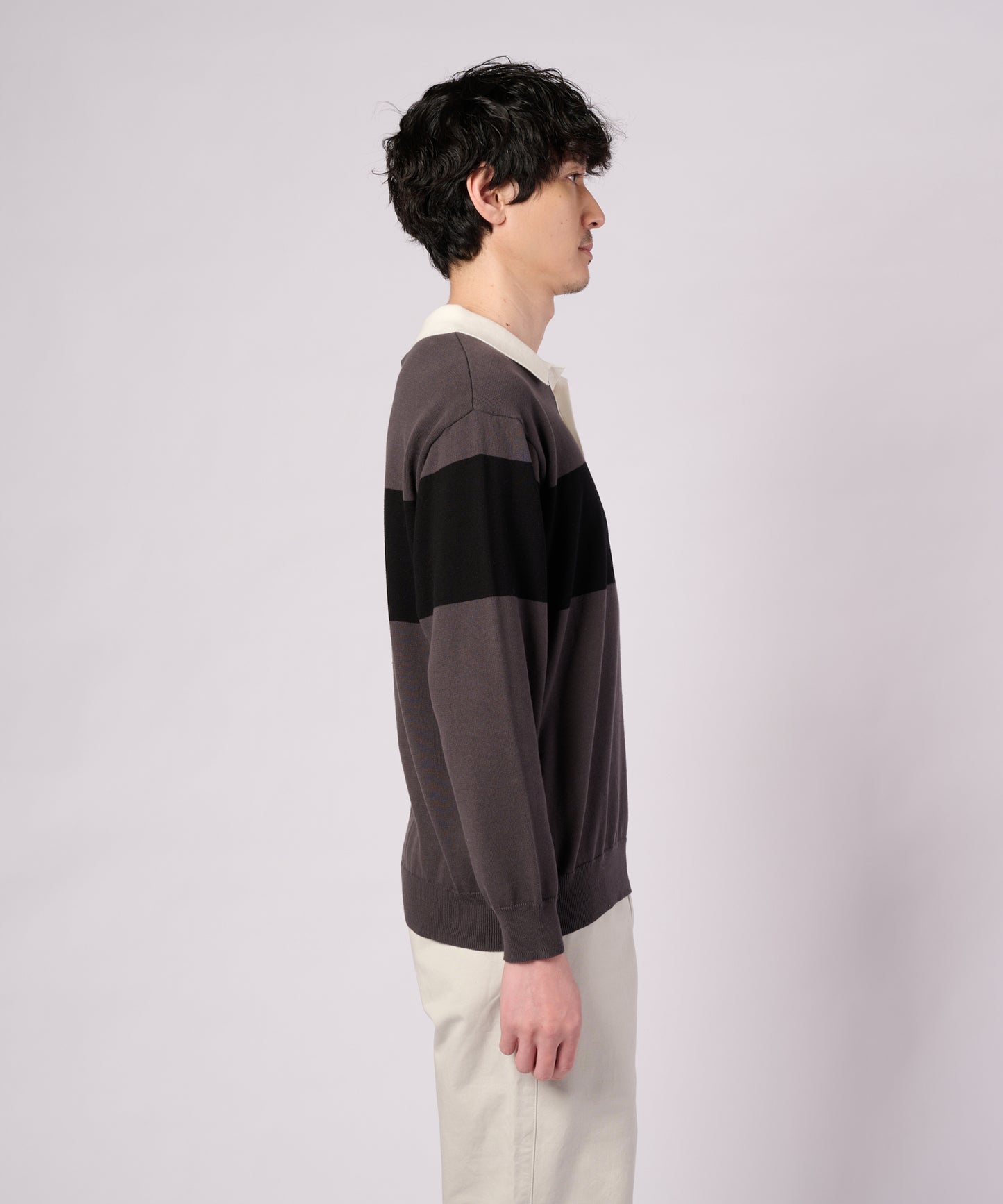 シェア パネルボーダーニット ラガーシャツ