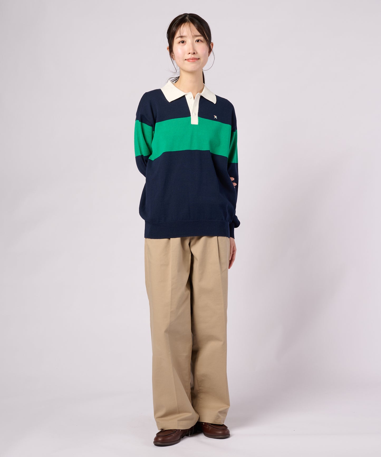 シェア パネルボーダーニット ラガーシャツ