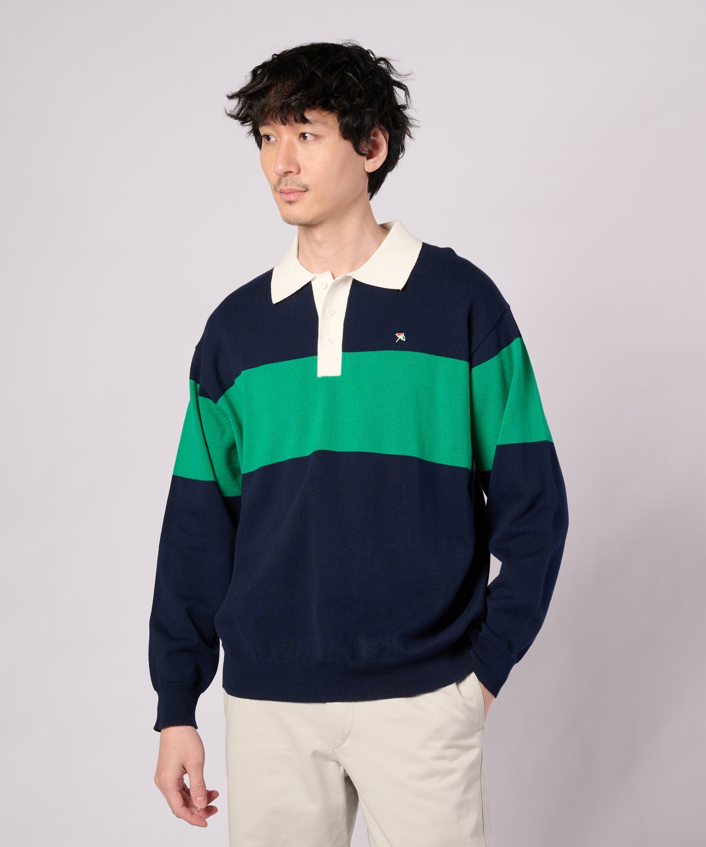 シェア パネルボーダーニット ラガーシャツ