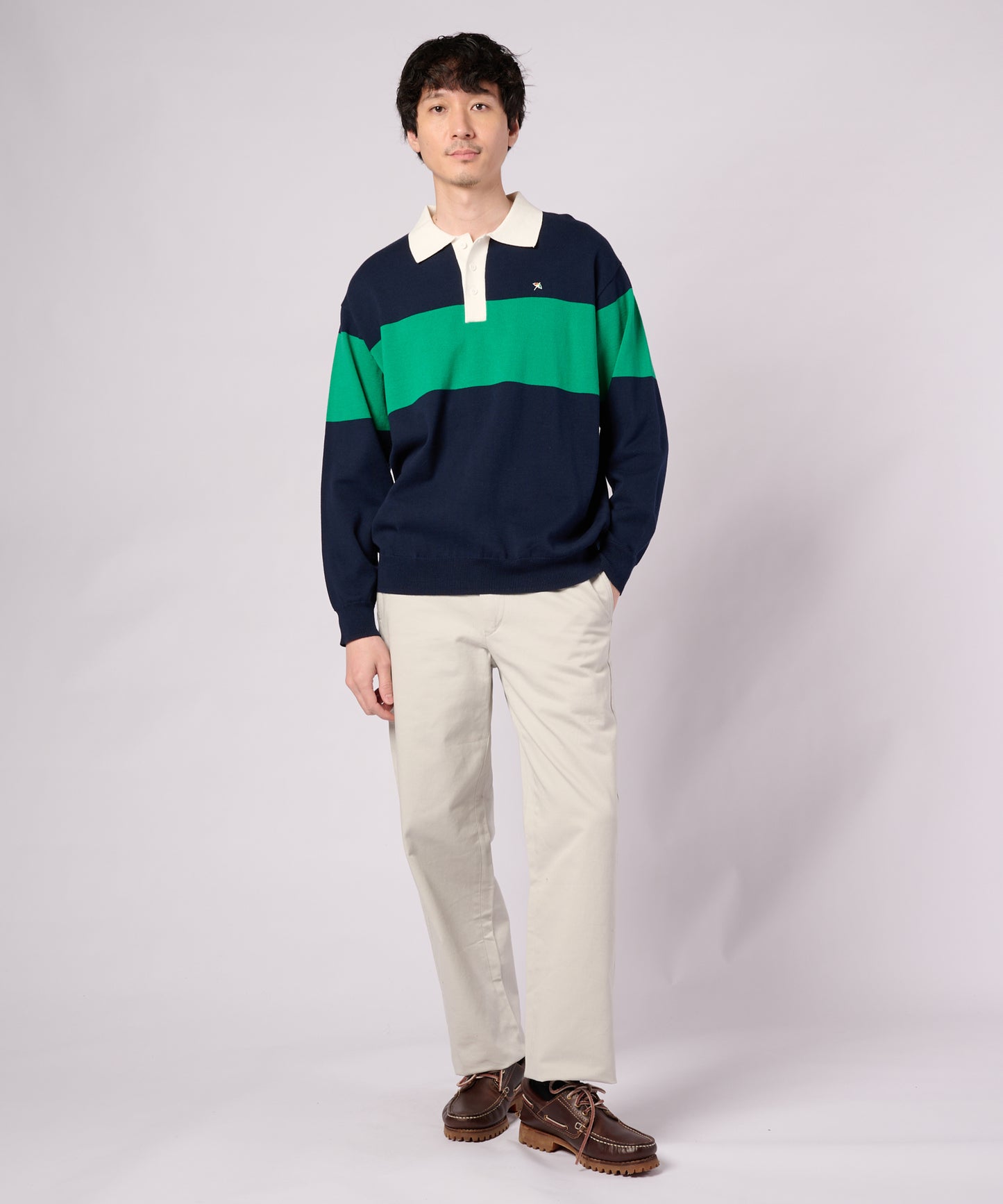 シェア パネルボーダーニット ラガーシャツ