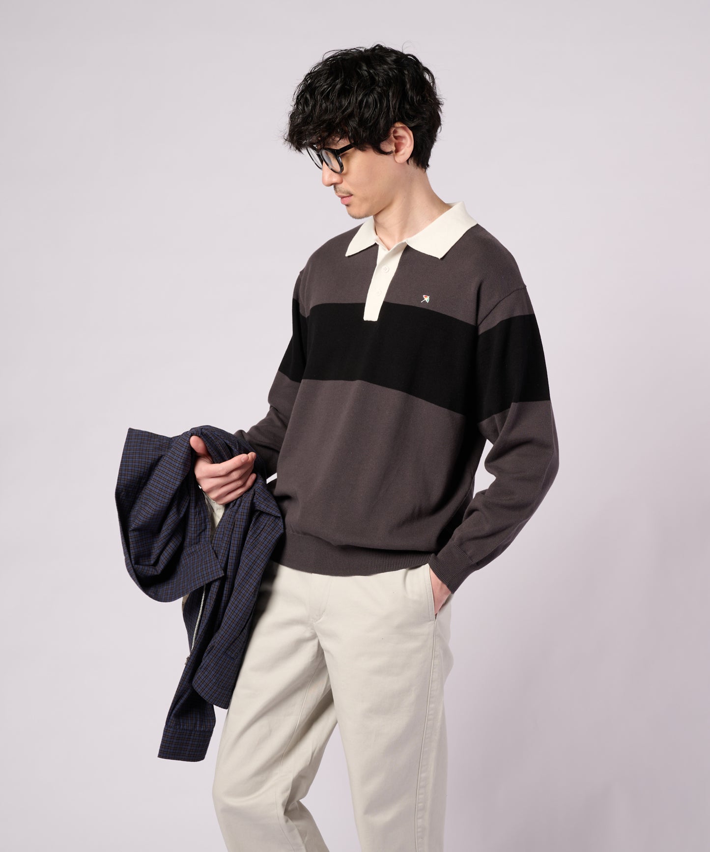 シェア パネルボーダーニット ラガーシャツ