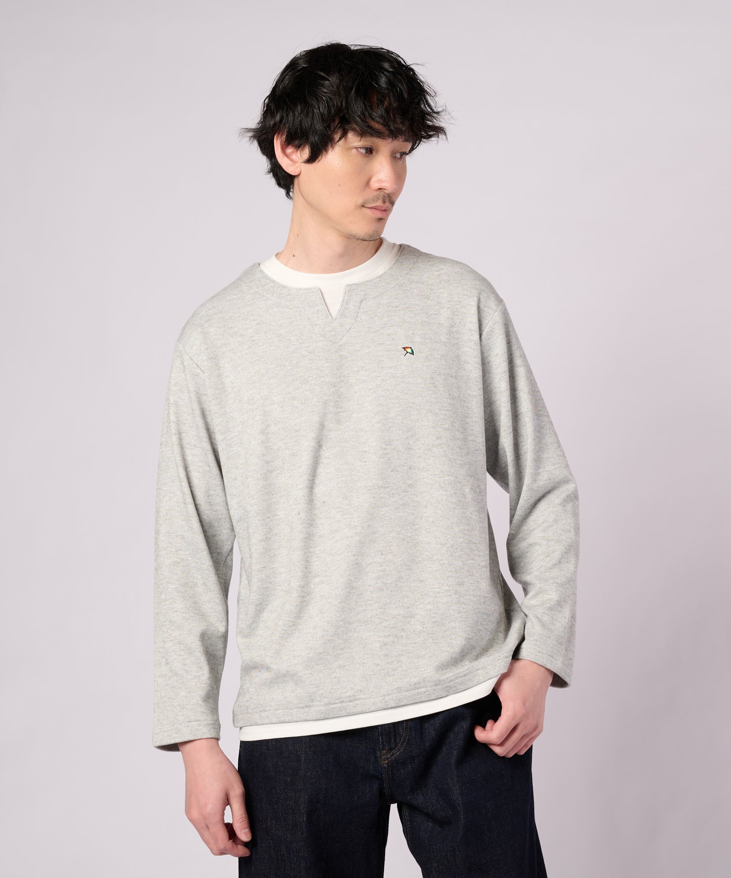 メランジスムース フェイクレイヤード キーネックプルオーバー