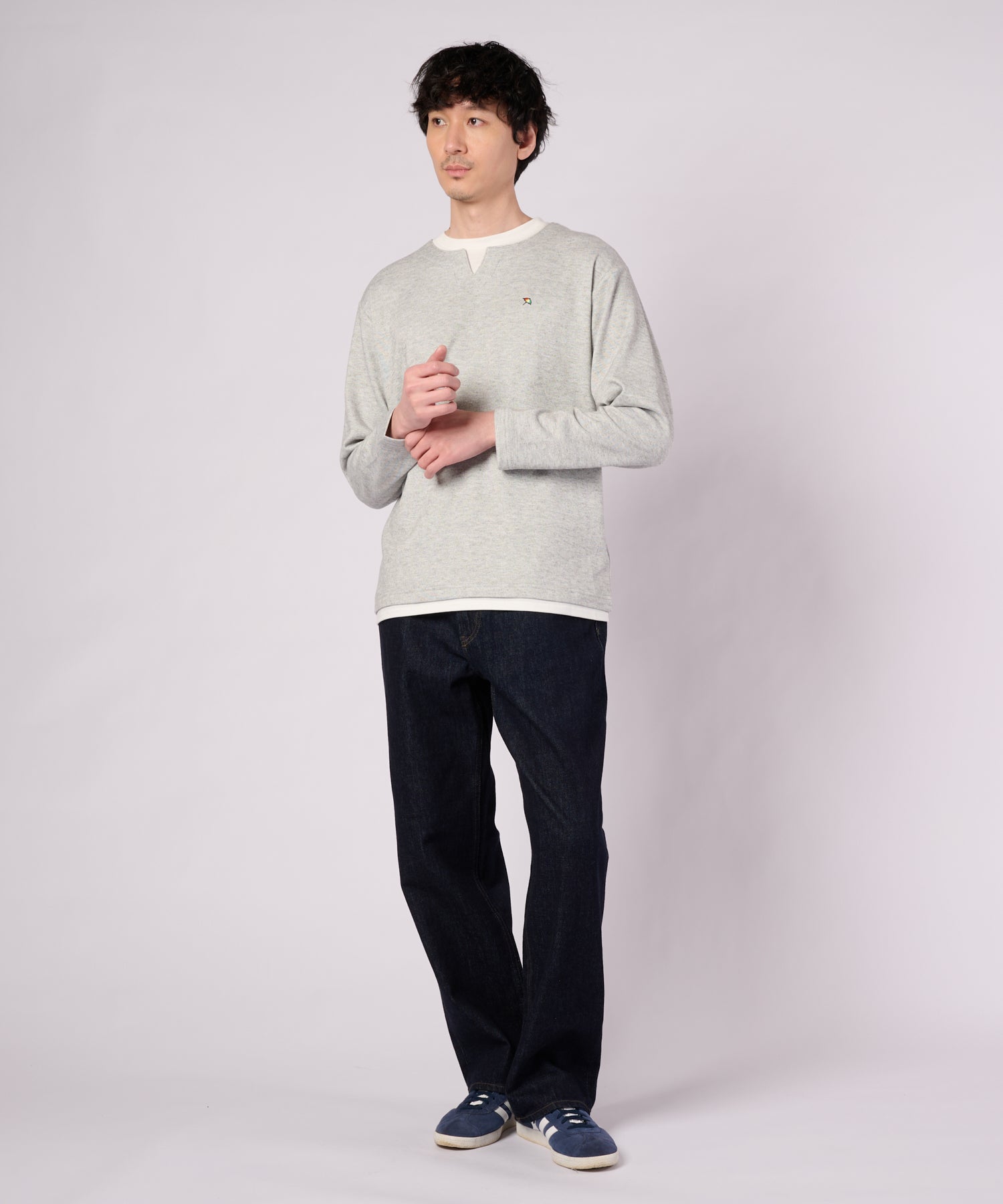 メランジスムース フェイクレイヤード キーネックプルオーバー（T