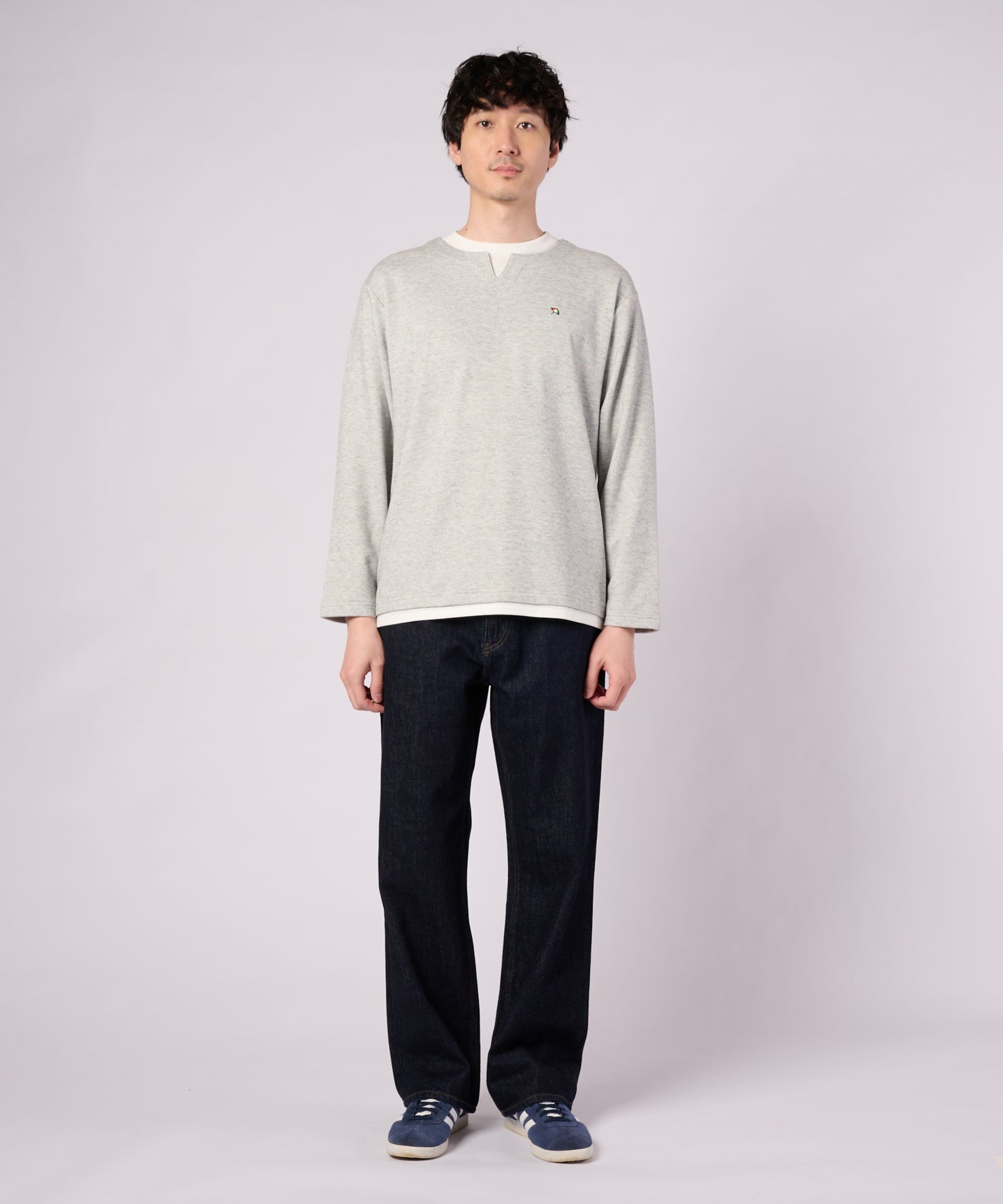 メランジスムース フェイクレイヤード キーネックプルオーバー