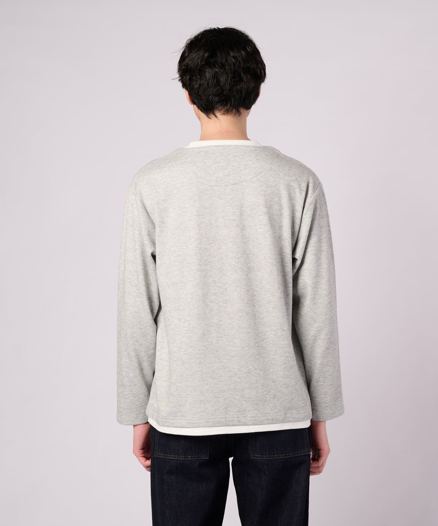 メランジスムース フェイクレイヤード キーネックプルオーバー