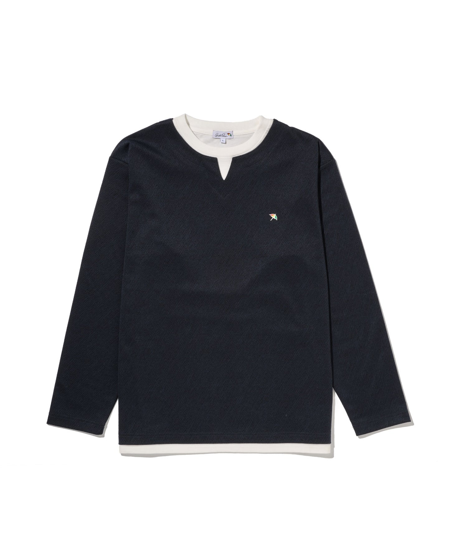 ジャガードダンボール フェイクレイヤード キーネックプルオーバー