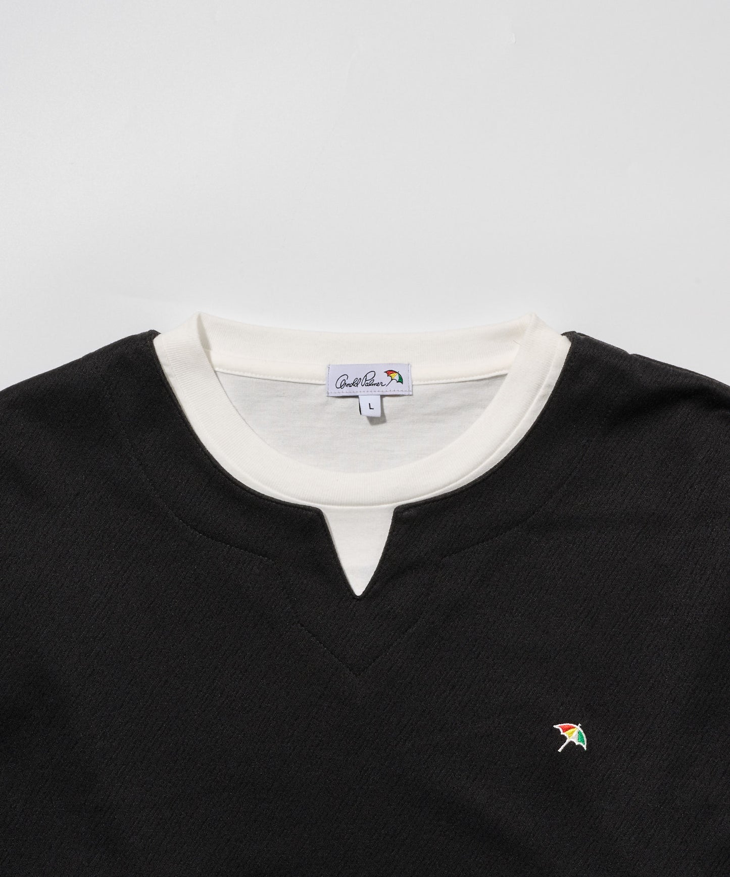 ジャガードダンボール フェイクレイヤード キーネックプルオーバー