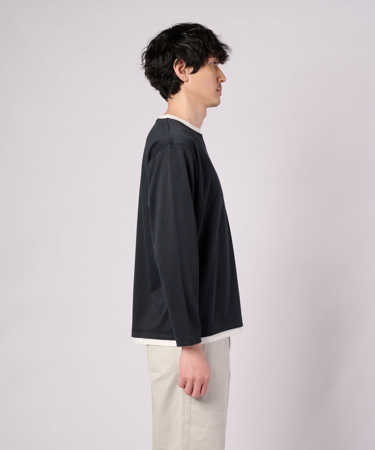 ジャガードダンボール フェイクレイヤード キーネックプルオーバー