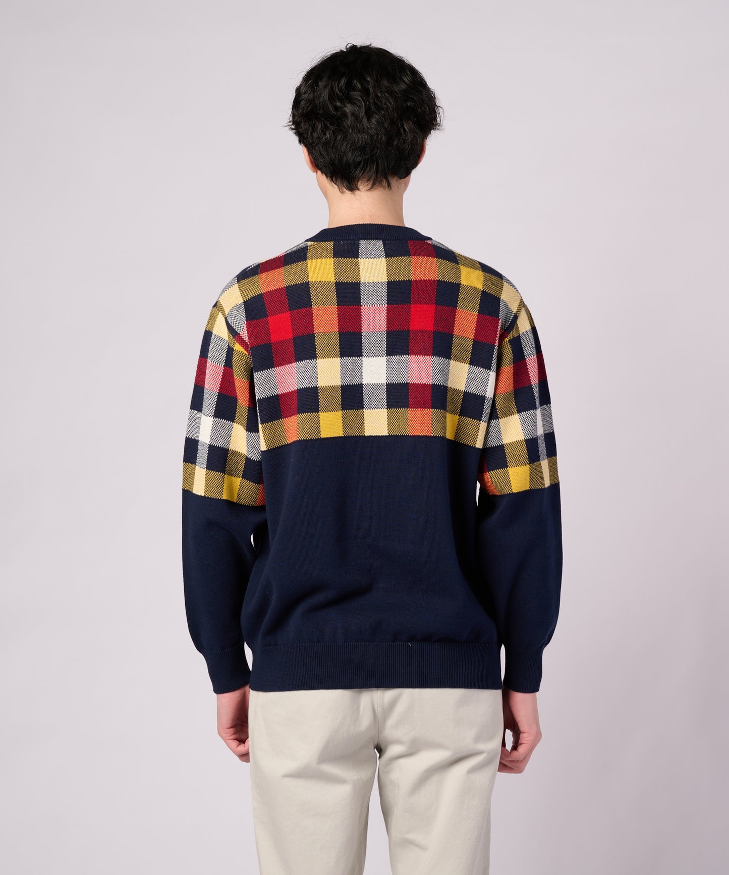 【ポイントUP対象】パネルパーマーチェック ニット プルオーバー