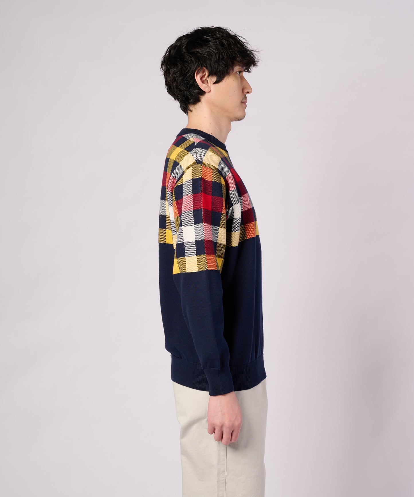 【ポイントUP対象】パネルパーマーチェック ニット プルオーバー