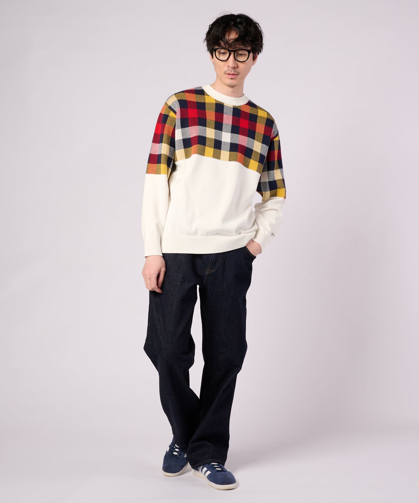 【ポイントUP対象】パネルパーマーチェック ニット プルオーバー