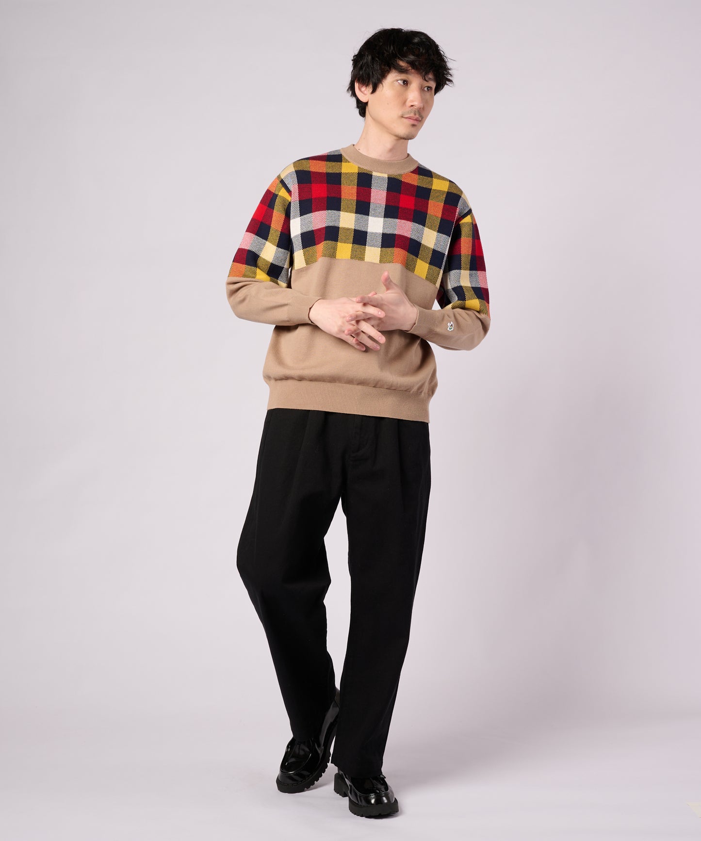 【ポイントUP対象】パネルパーマーチェック ニット プルオーバー