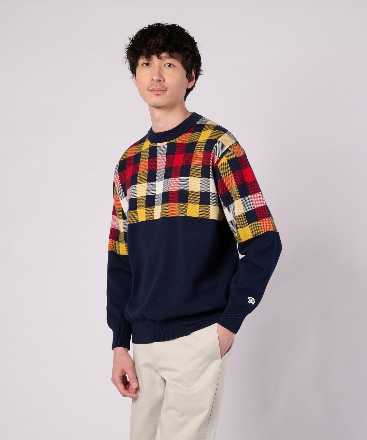 【ポイントUP対象】パネルパーマーチェック ニット プルオーバー