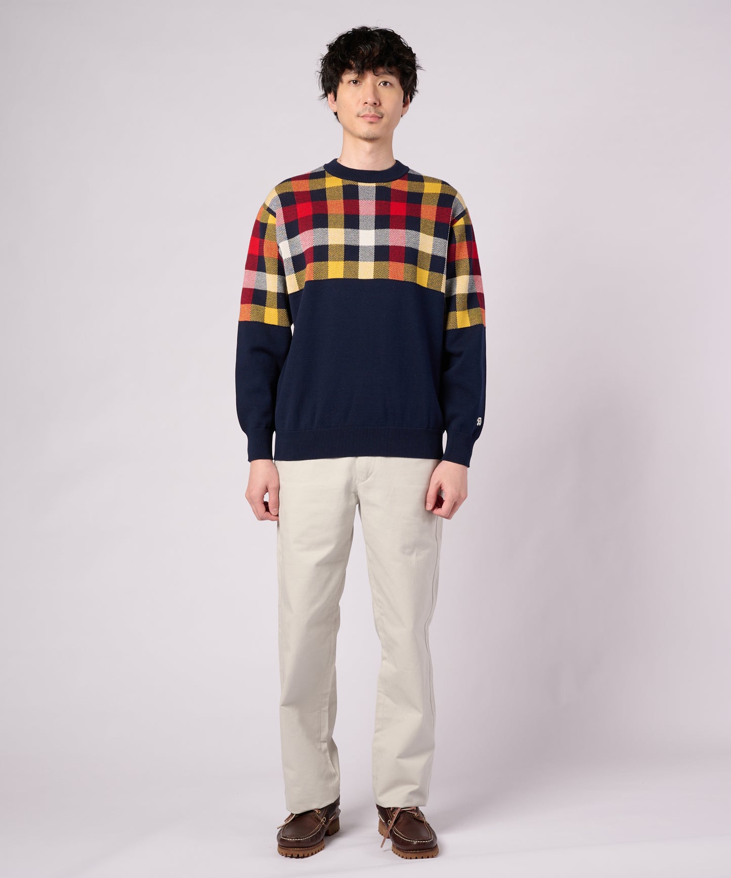 【ポイントUP対象】パネルパーマーチェック ニット プルオーバー