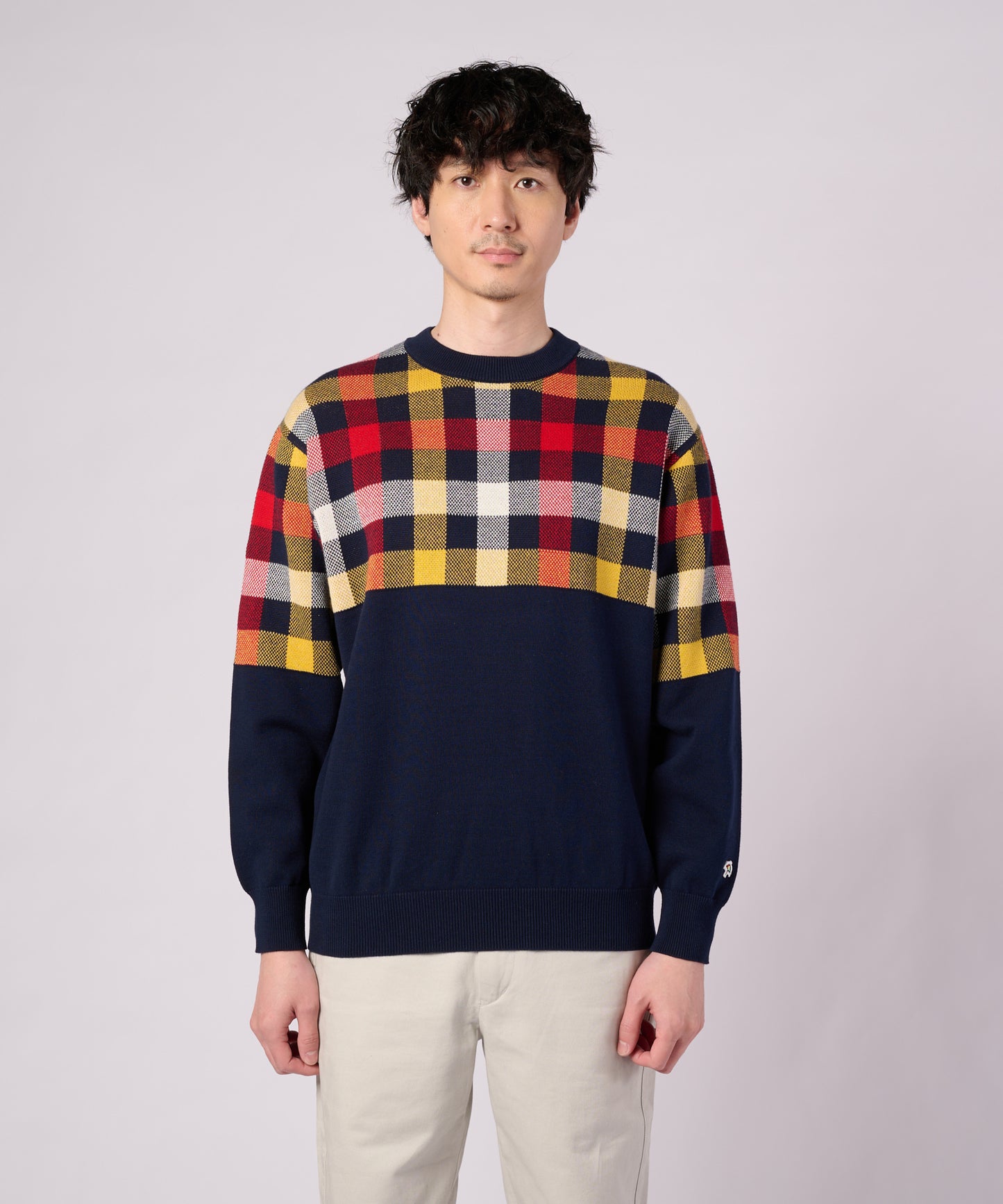 【ポイントUP対象】パネルパーマーチェック ニット プルオーバー