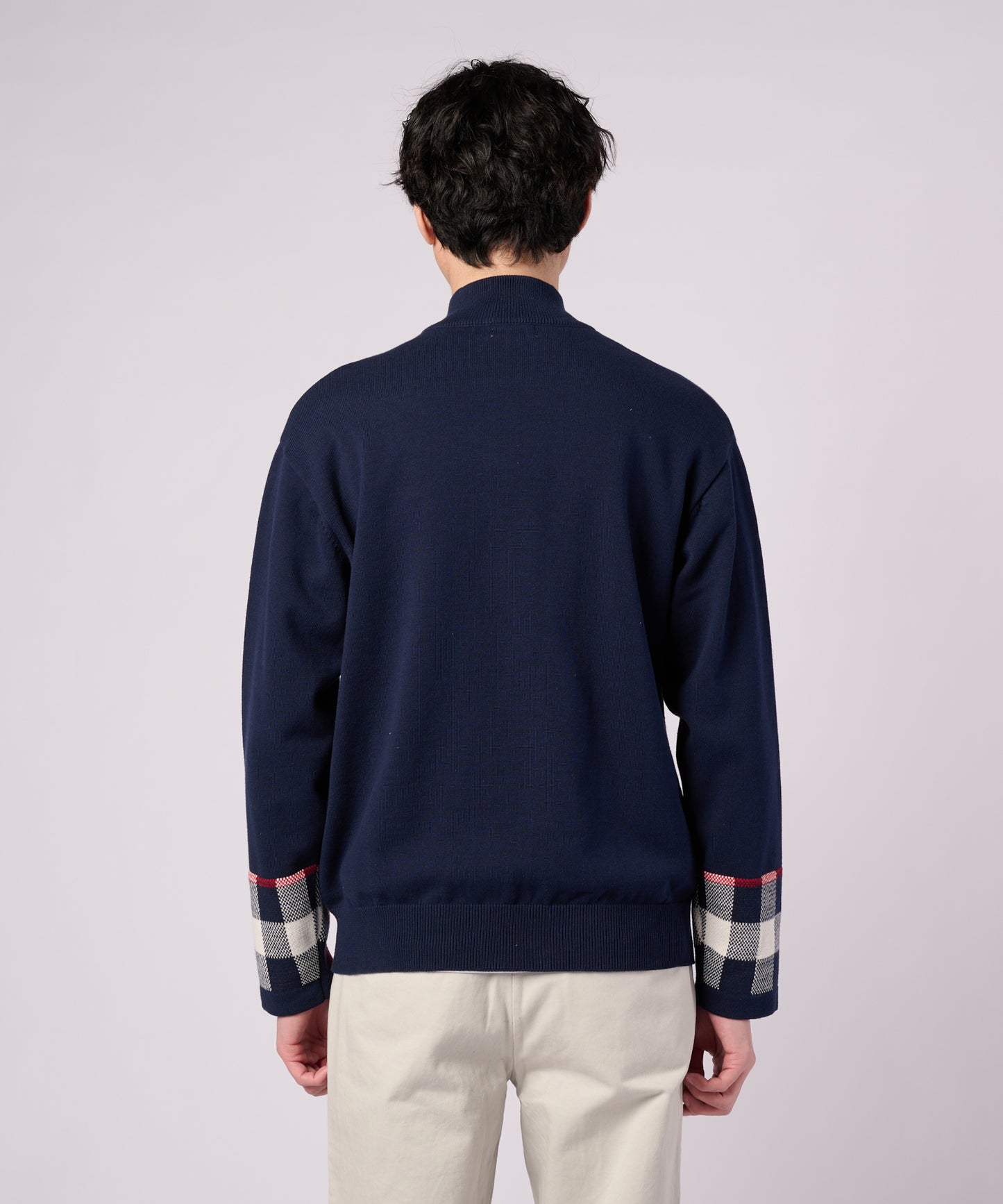 【ポイントUP対象】パーマーチェックカフ ニット スタンドフルジップ