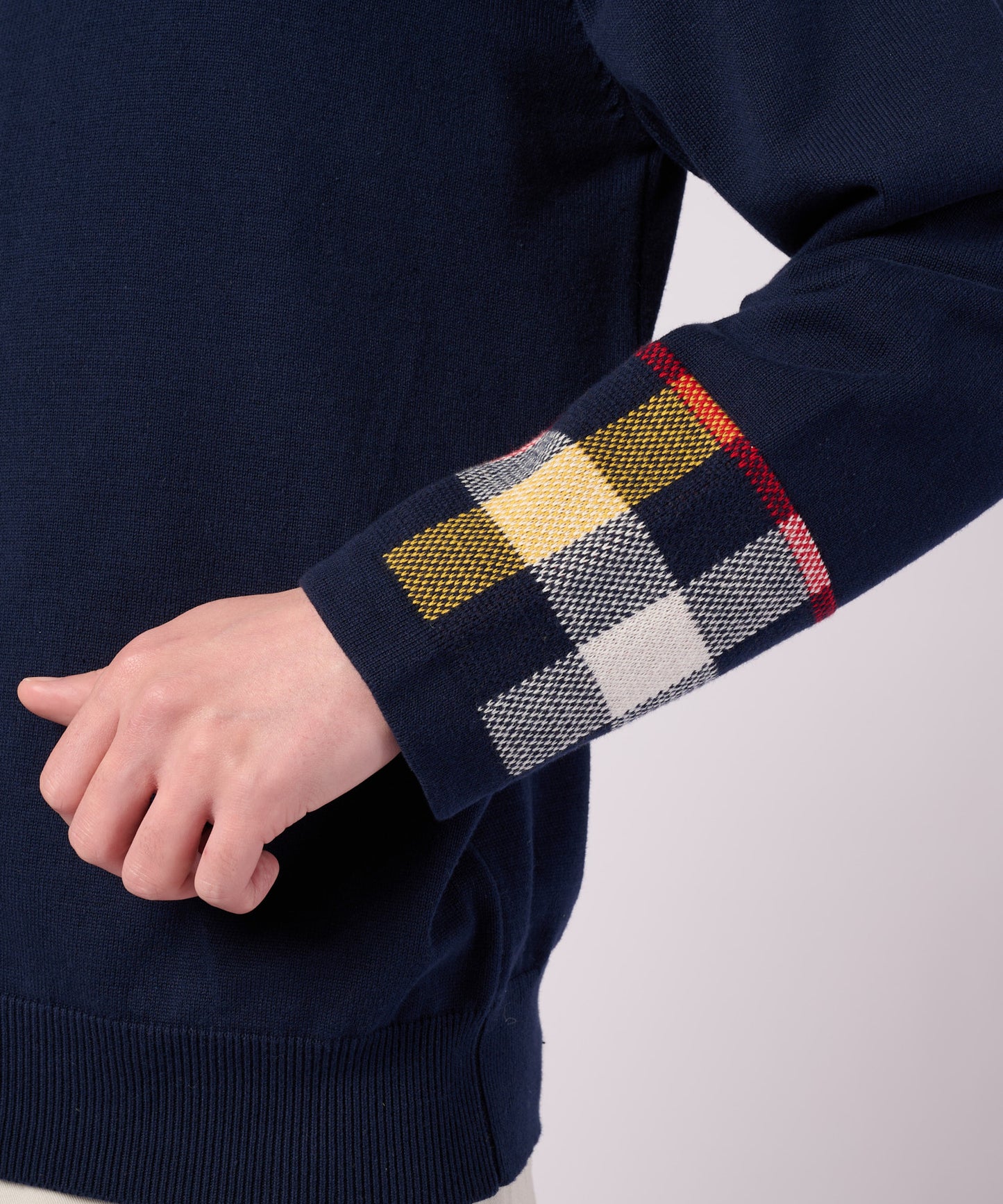 【ポイントUP対象】パーマーチェックカフ ニット スタンドフルジップ