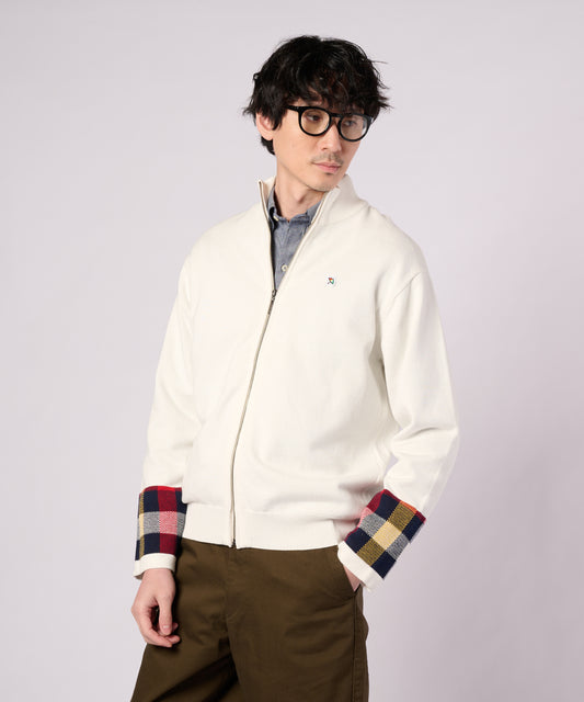 Arnold Palmer　 パーマーチェックカフ ニット スタンドフルジップ