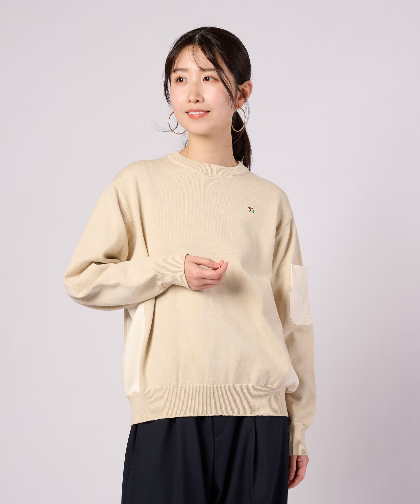 【ポイントUP対象】異素材切替 ニット プルオーバー