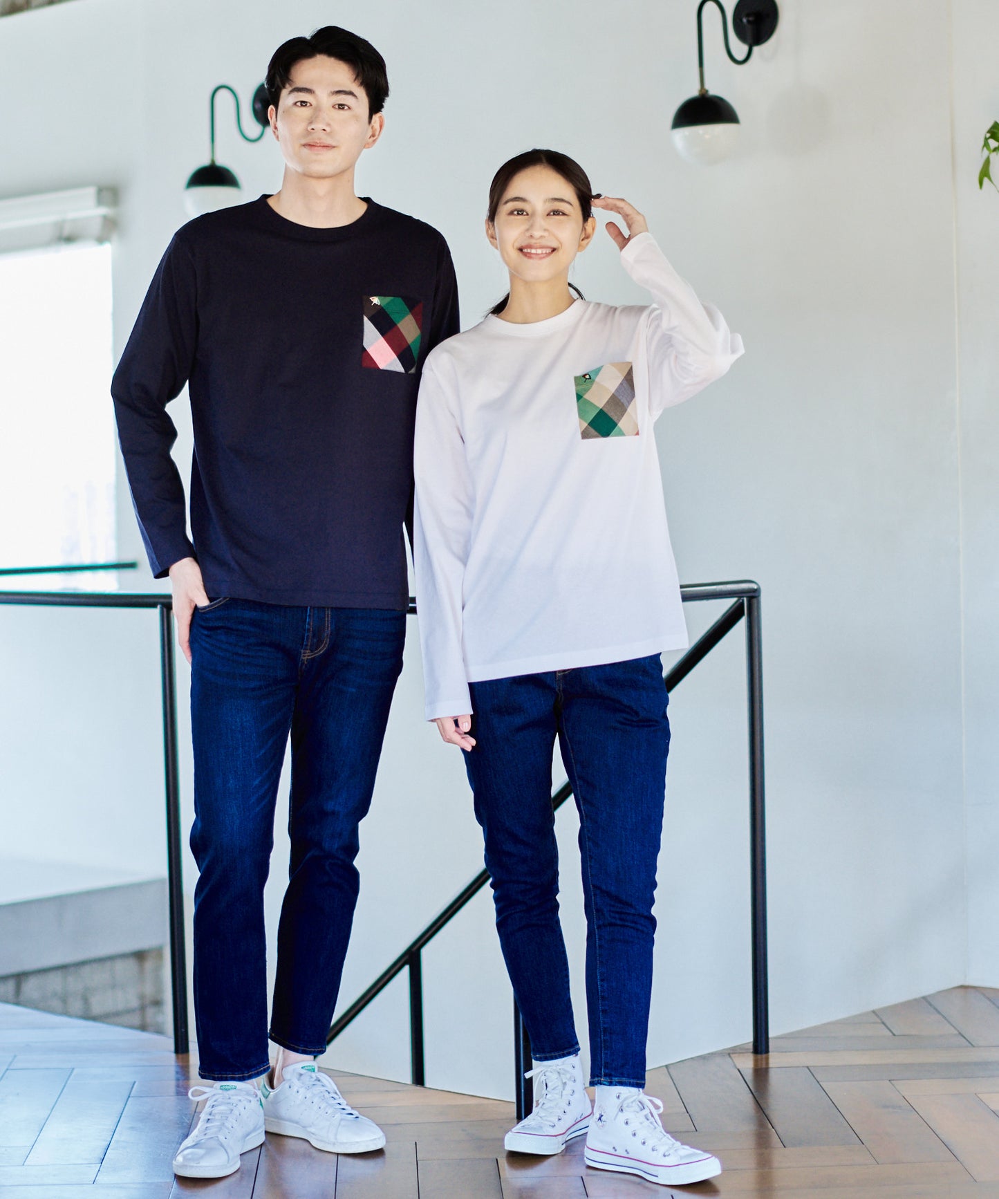 ビックパーマーチェックポケット シェアロングスリーブTシャツ