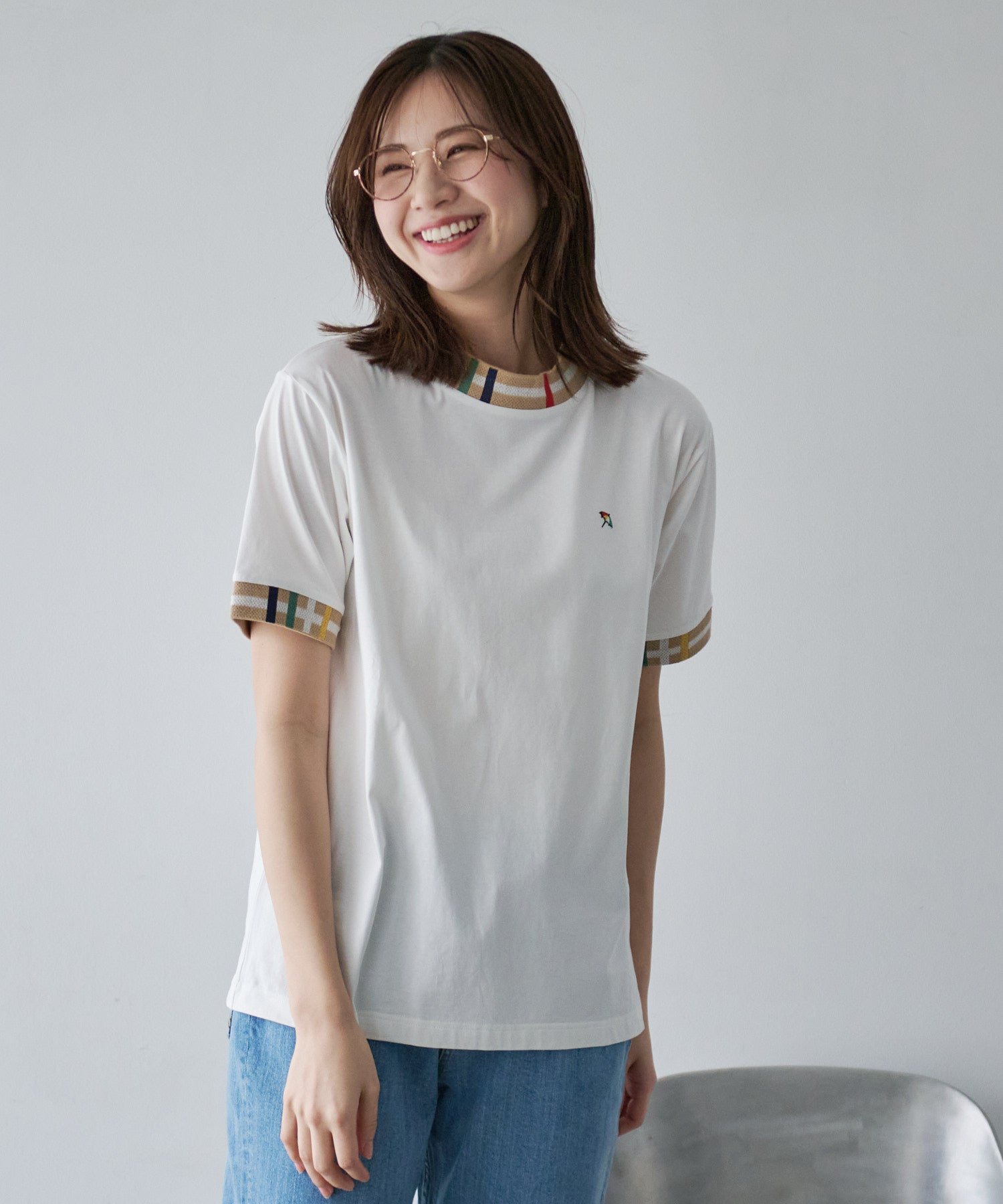 u003c公式u003e Arnold Palmer ユニセックス パーマーチェック リブシェアリンガーTシャツ M - アーノルド パーマー