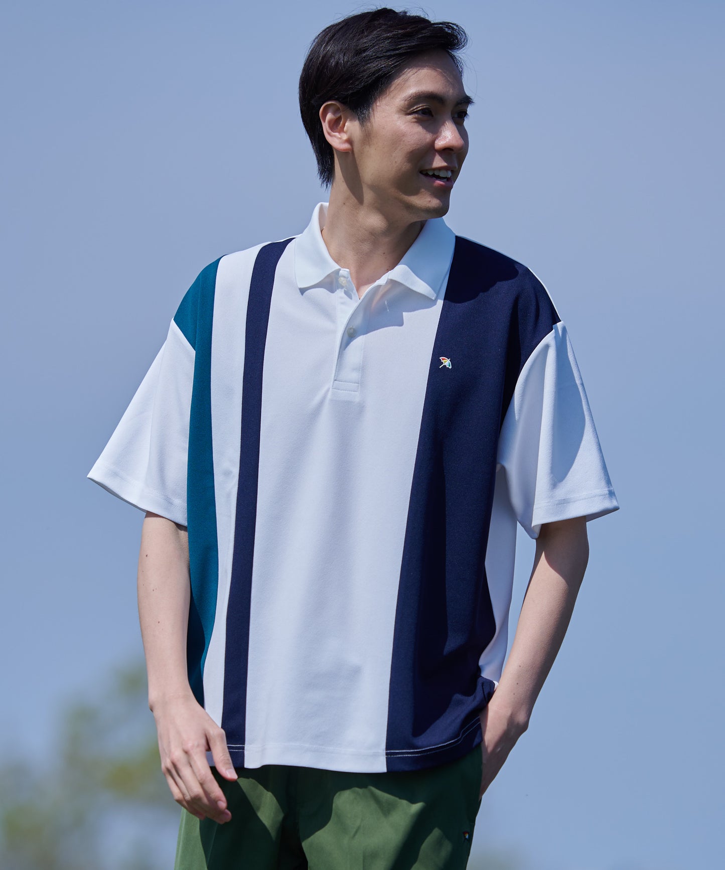 【予約アイテム】梨地ポンチカラーブロッキングポロシャツ