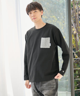 梨地起毛ポケット 異素材 ロングスリーブTシャツ