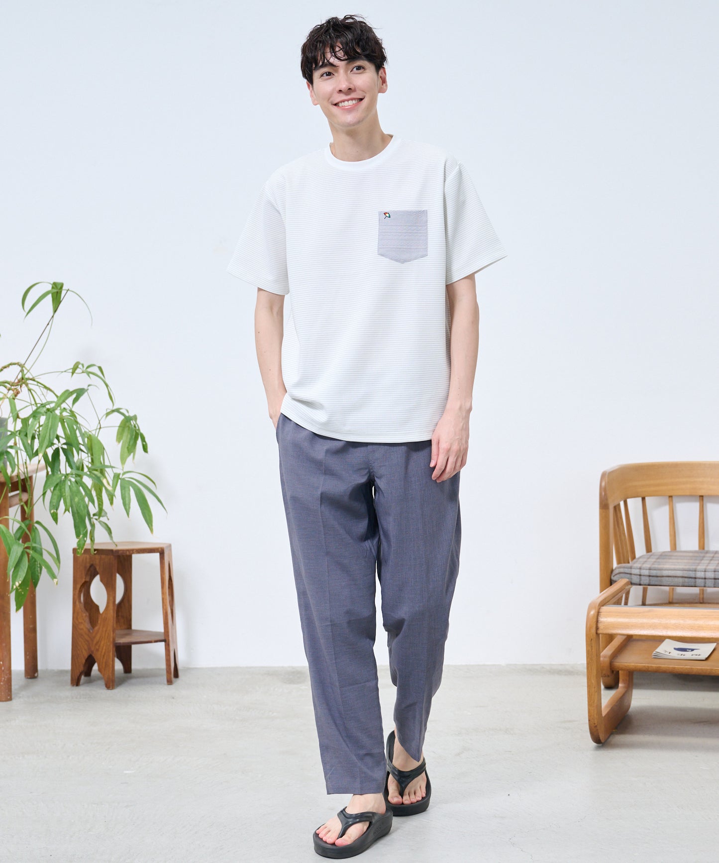 ドライリップルボーダー ポケットTシャツ
