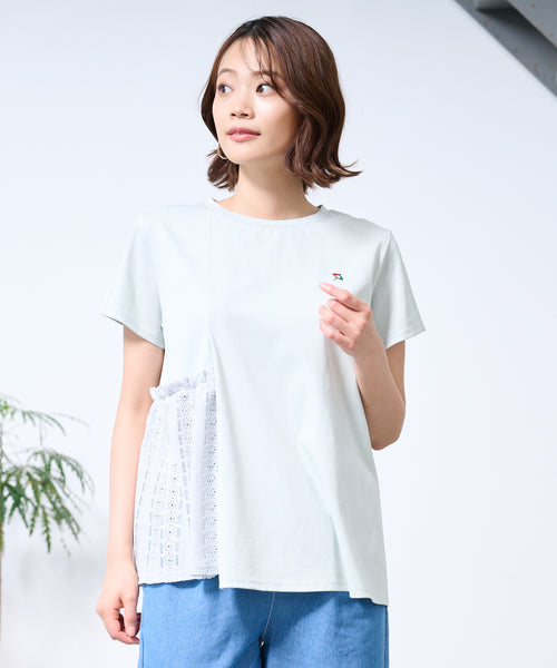 アシメ レースドッキング ギャザーTシャツ
