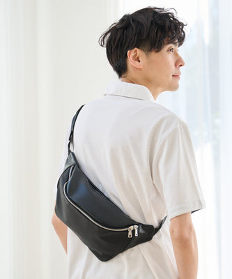 ポリエステル×フェイクレザー ボディバッグ