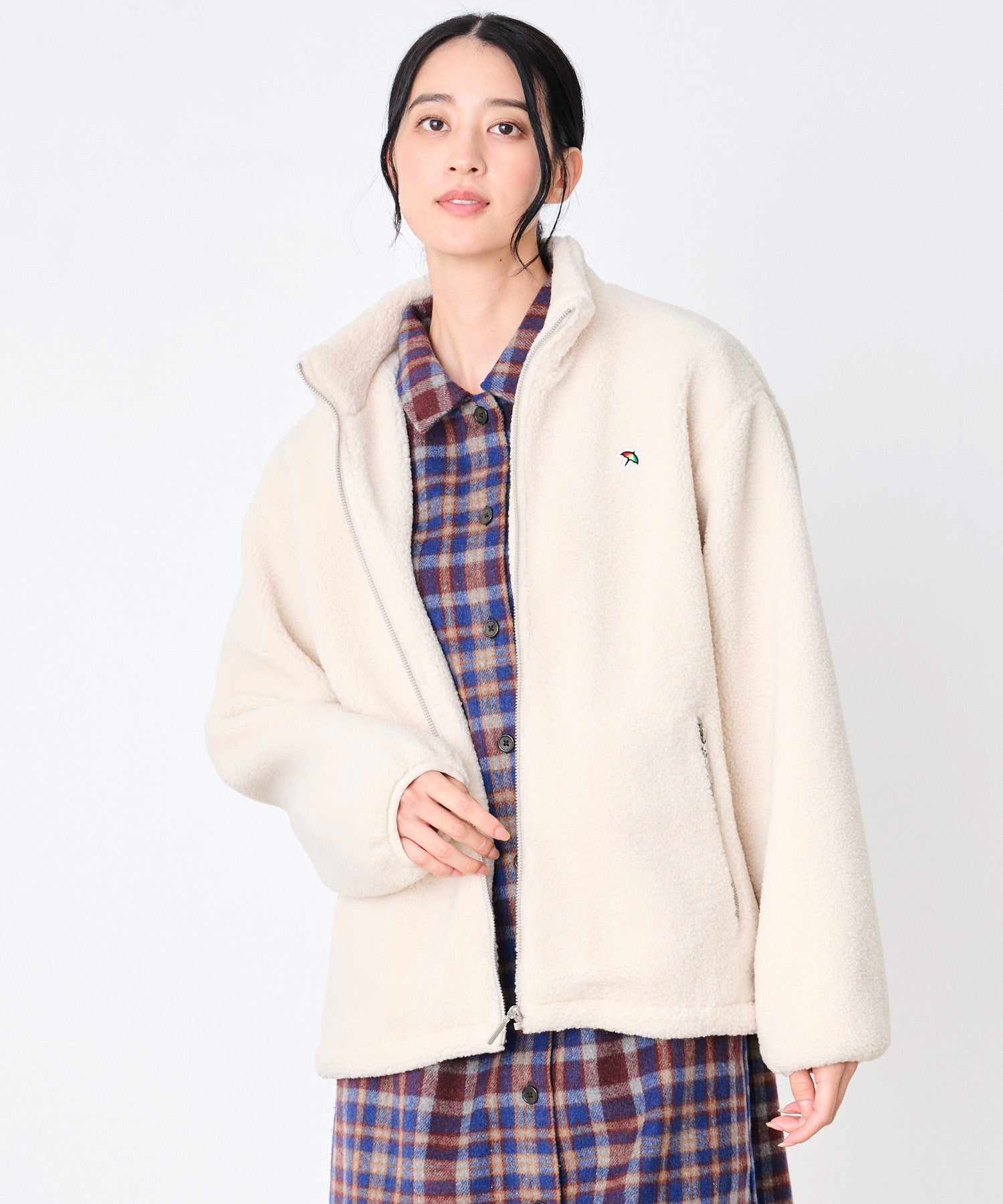 ANN DEMEULEMEESTER アイボリージャケット merry jenny ノーカラーボアジャケット（アイボリー） -ファッション