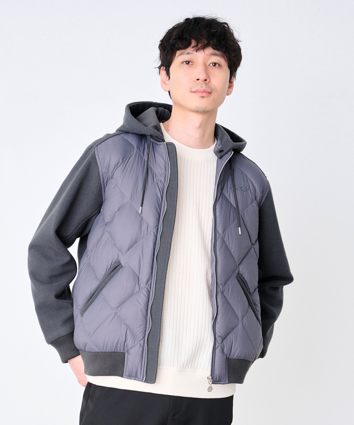 アーノルド パーマー ネイビー ダウンコートジャケット サイズ4 裏地総柄 ダウンコンビ フード 2WAYジャケット（その他アウター/メンズ