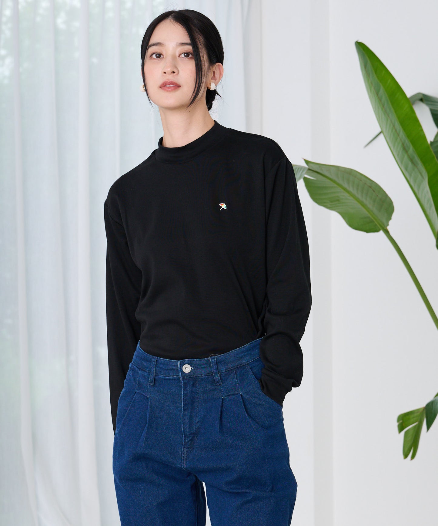 シェア スムースコットン モックネック ロングTシャツ