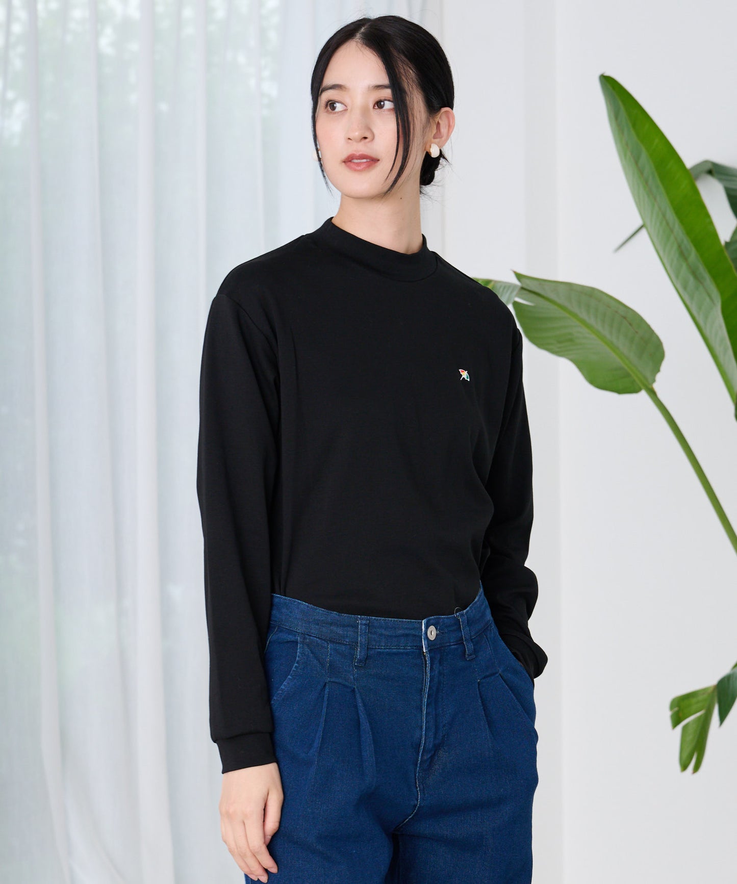 シェア スムースコットン モックネック ロングTシャツ