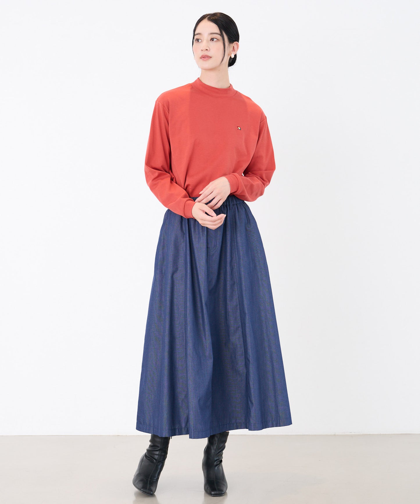 シェア スムースコットン モックネック ロングTシャツ