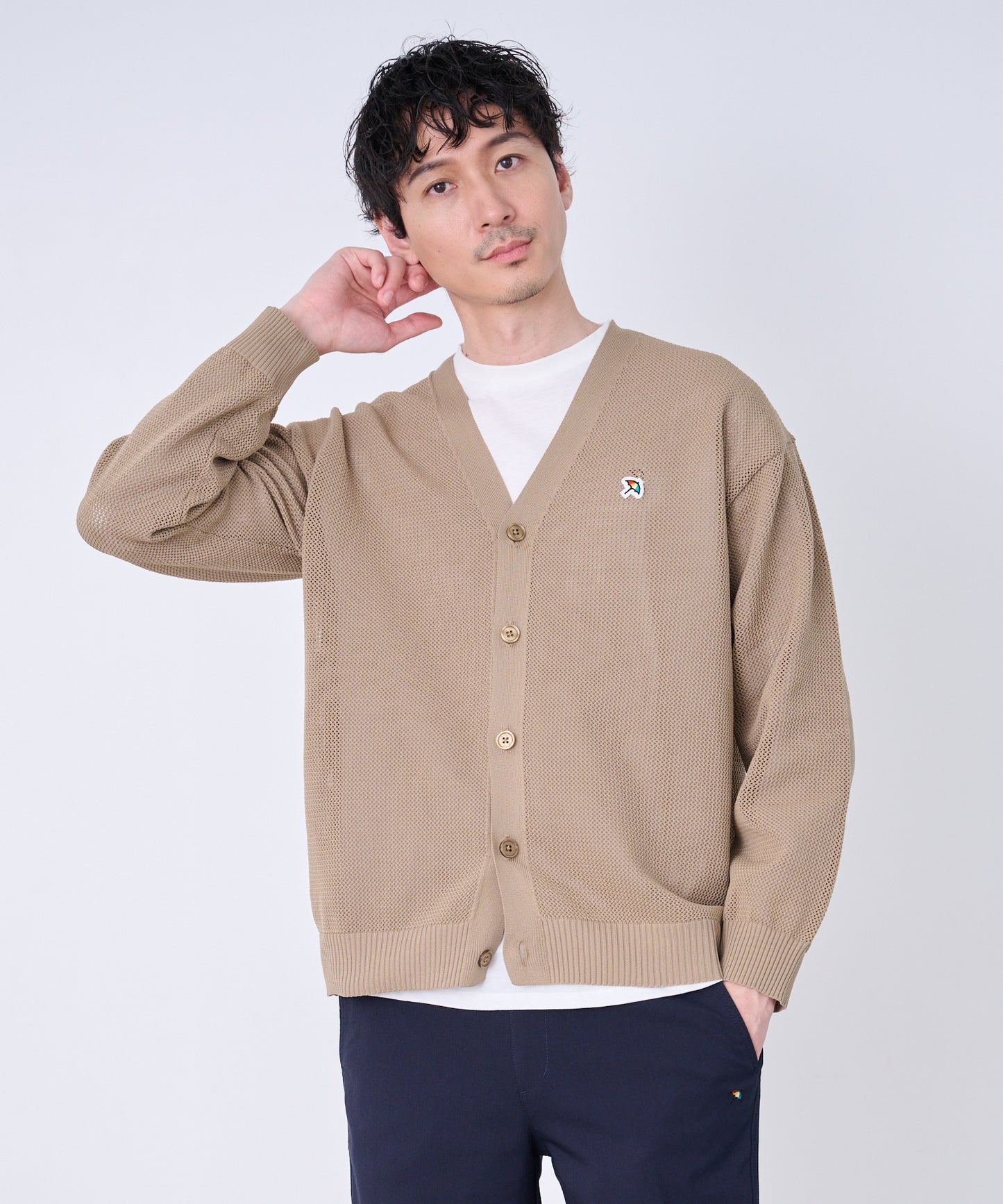 シェア メッシュニットカーディガン + ロングTシャツセット