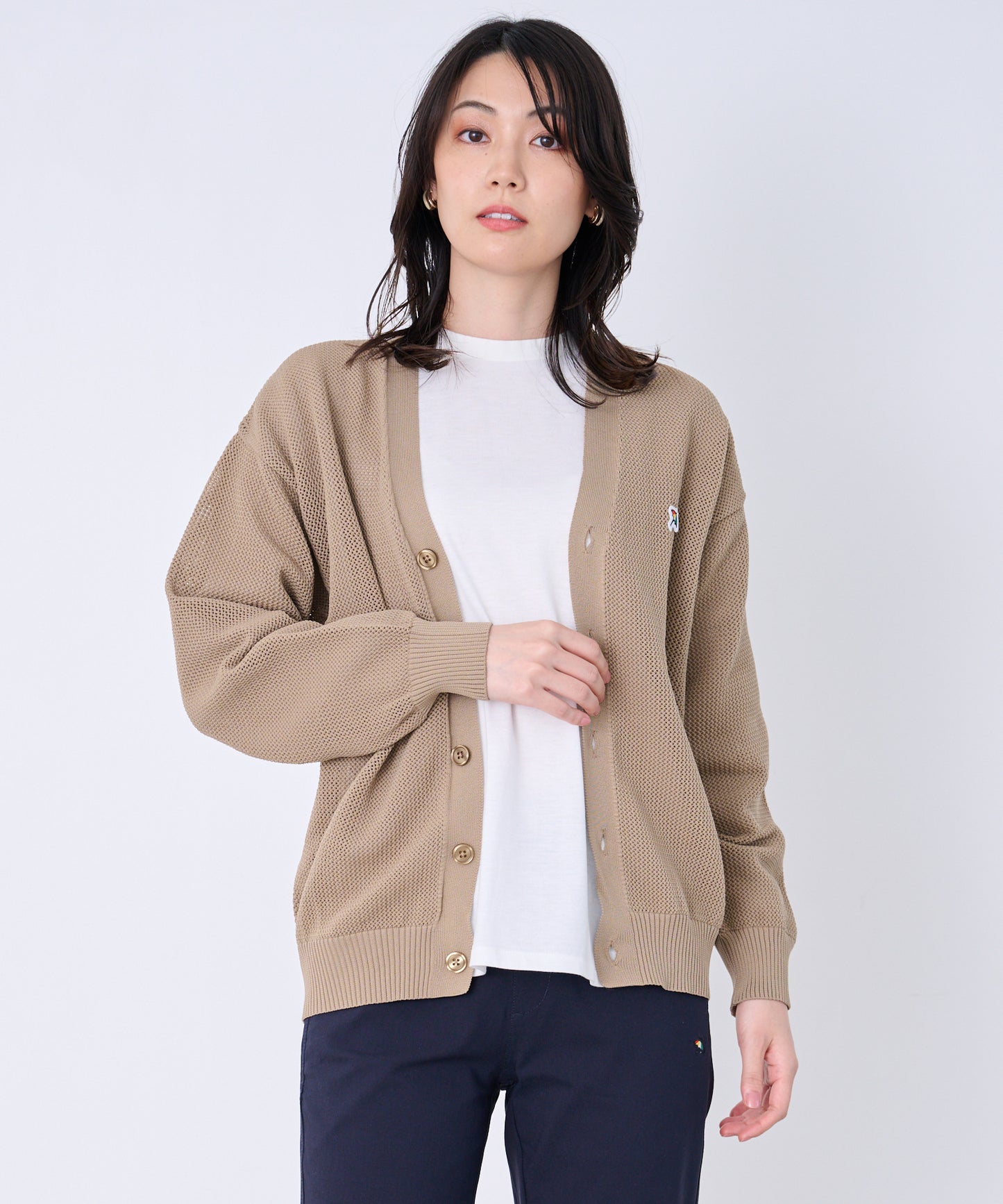シェア メッシュニットカーディガン + ロングTシャツセット