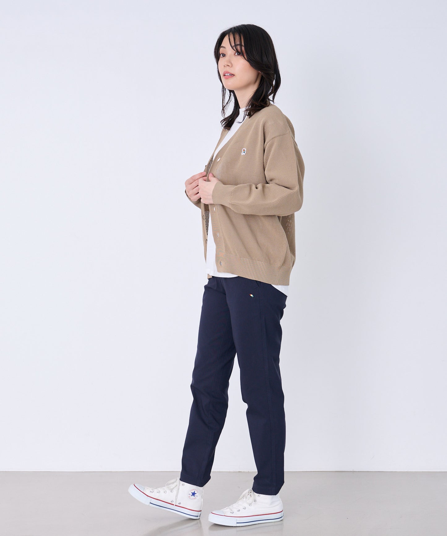 シェア メッシュニットカーディガン + ロングTシャツセット