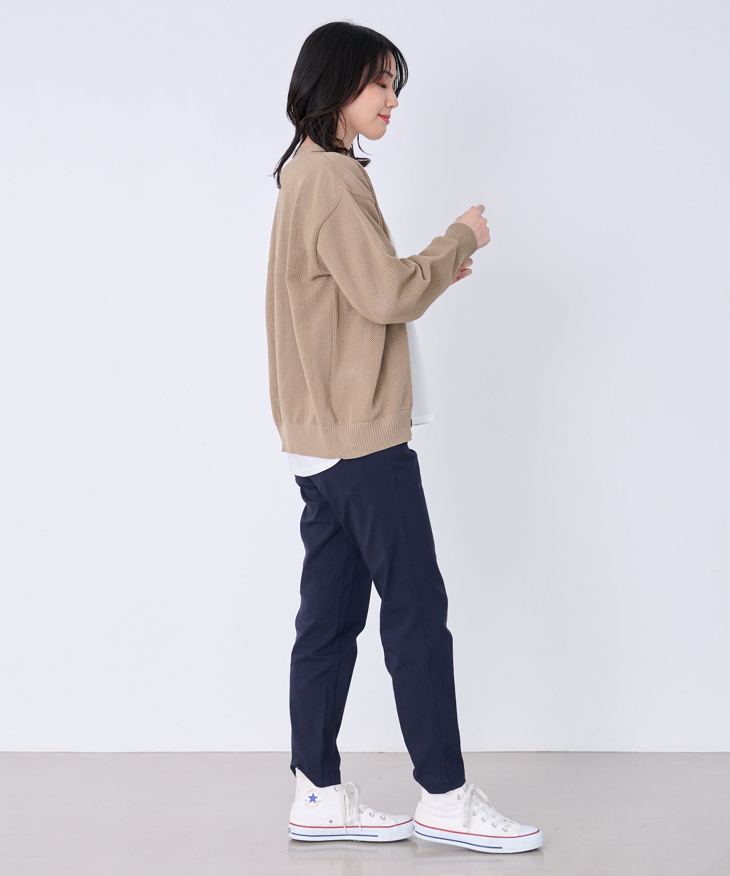 シェア メッシュニットカーディガン + ロングTシャツセット