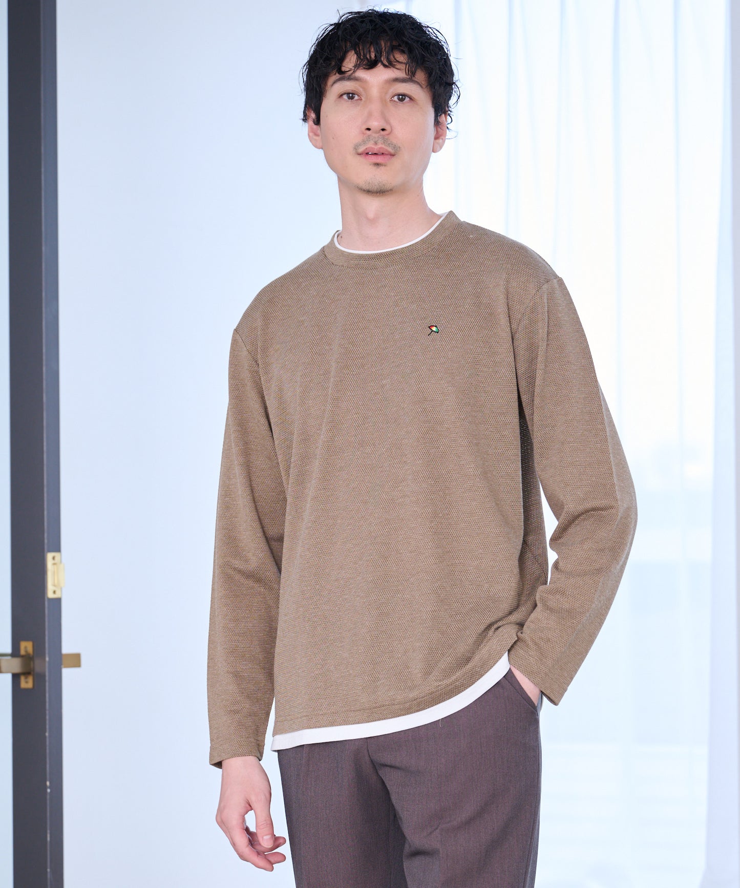 メランジ鹿の子 フェイクレイヤード ロングTシャツ