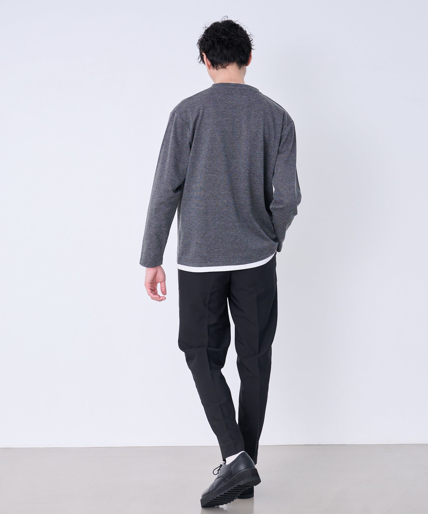 メランジ鹿の子 フェイクレイヤード ロングTシャツ