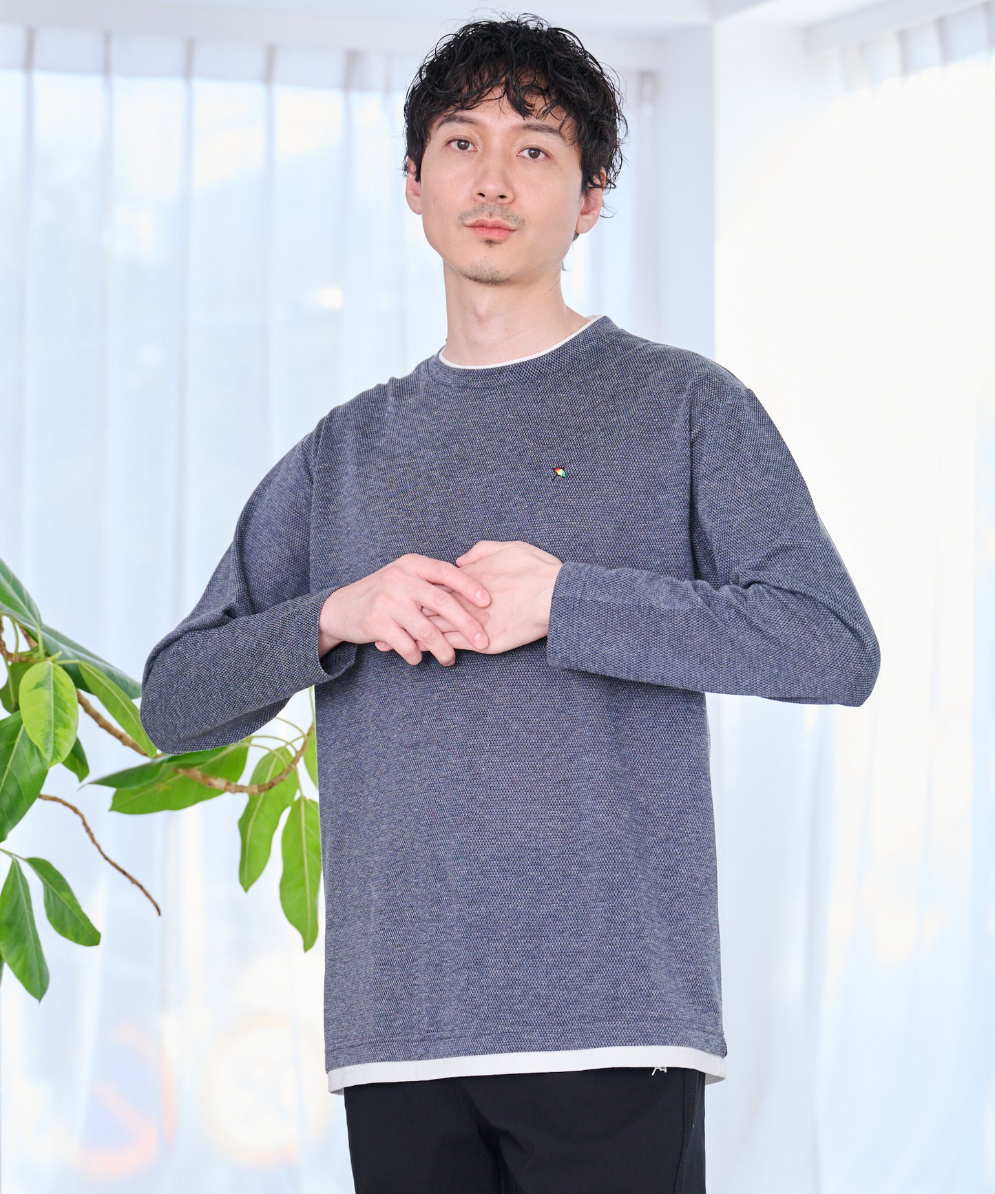 メランジ鹿の子 フェイクレイヤード ロングTシャツ