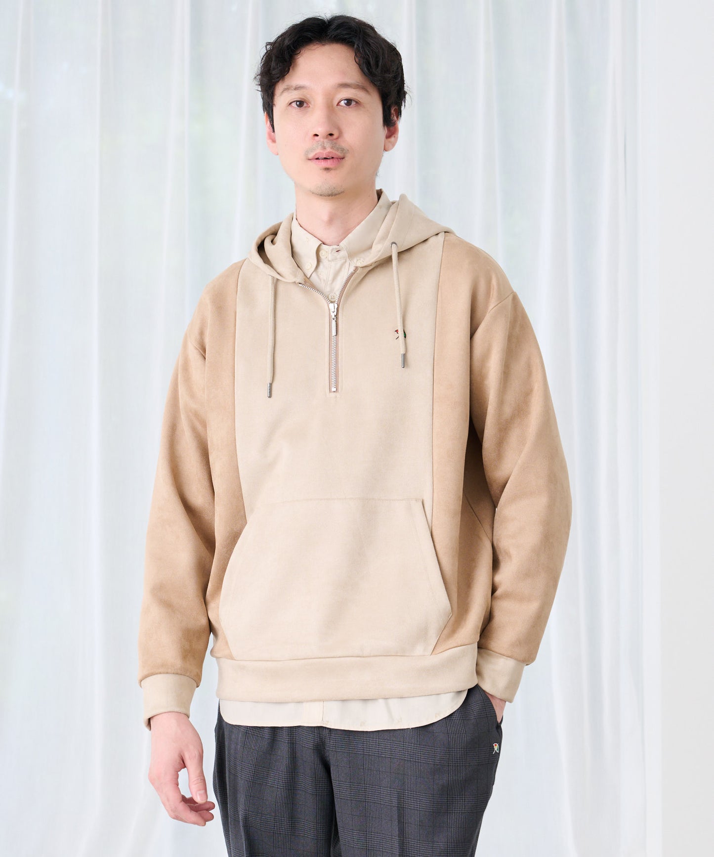 スエードダンボール ブロッキング ハーフジップコーデ
