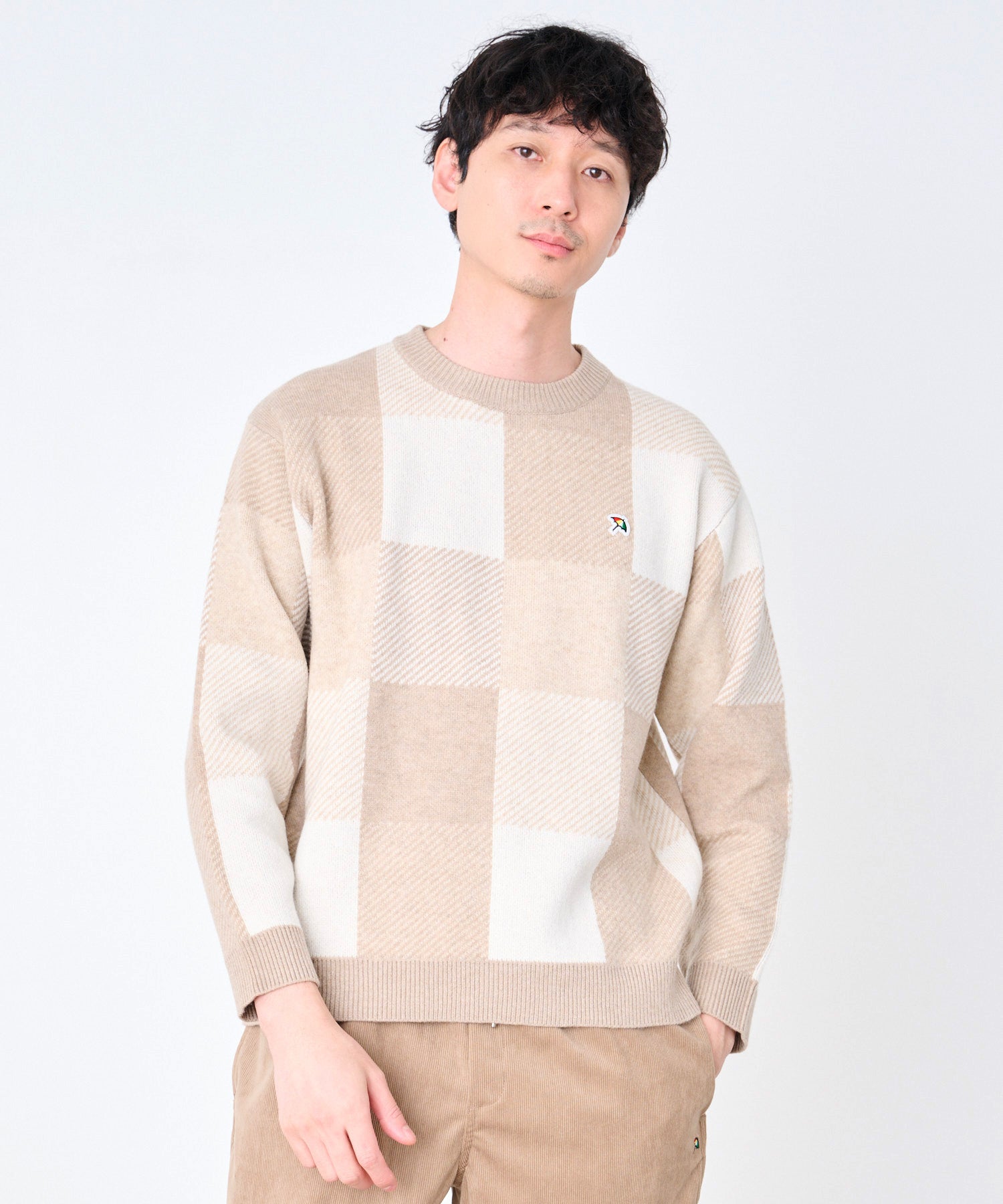 ジャガードチェック ニットプルオーバー（ニット/セーター/メンズ