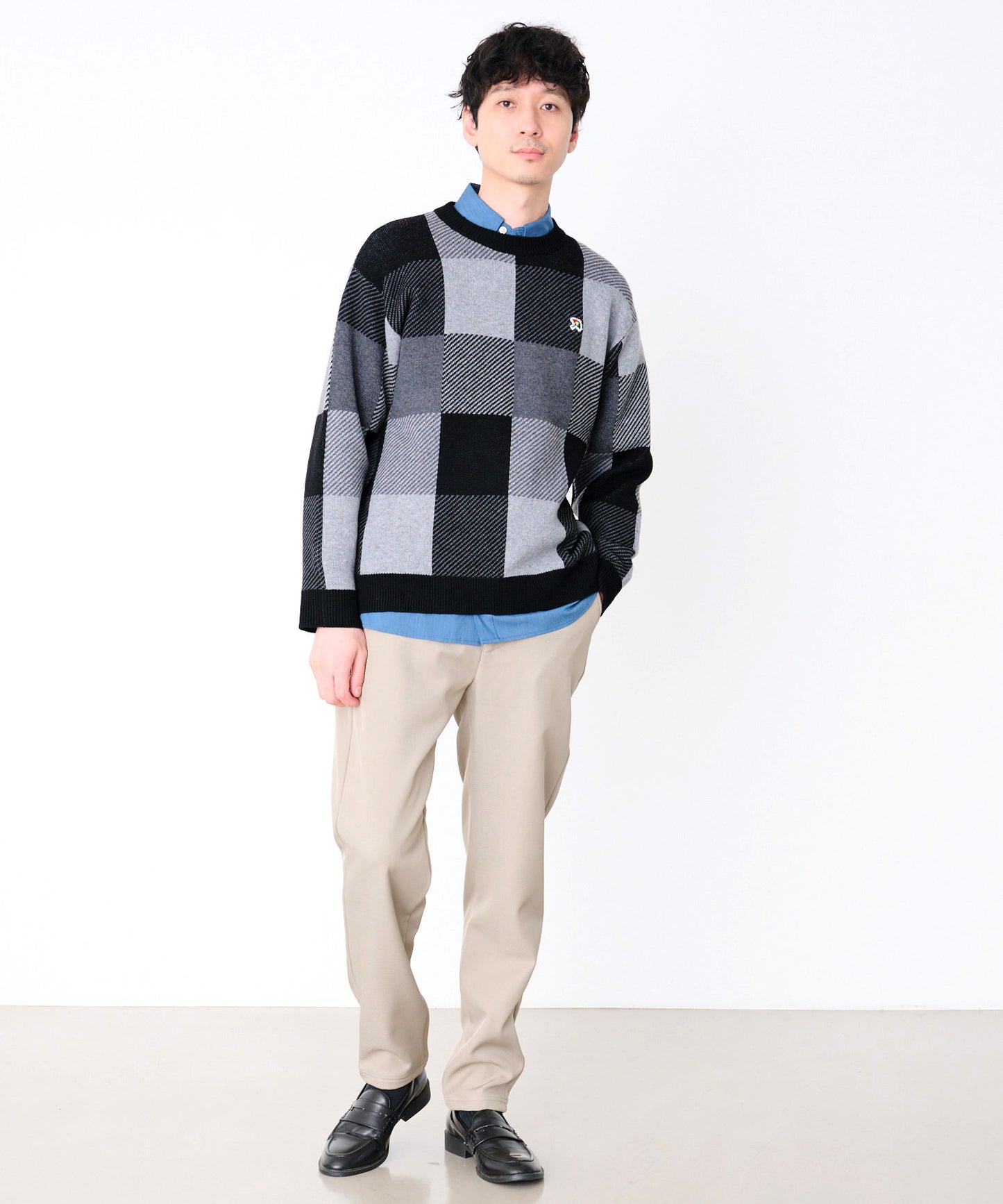 ジャガードチェック ニットプルオーバー