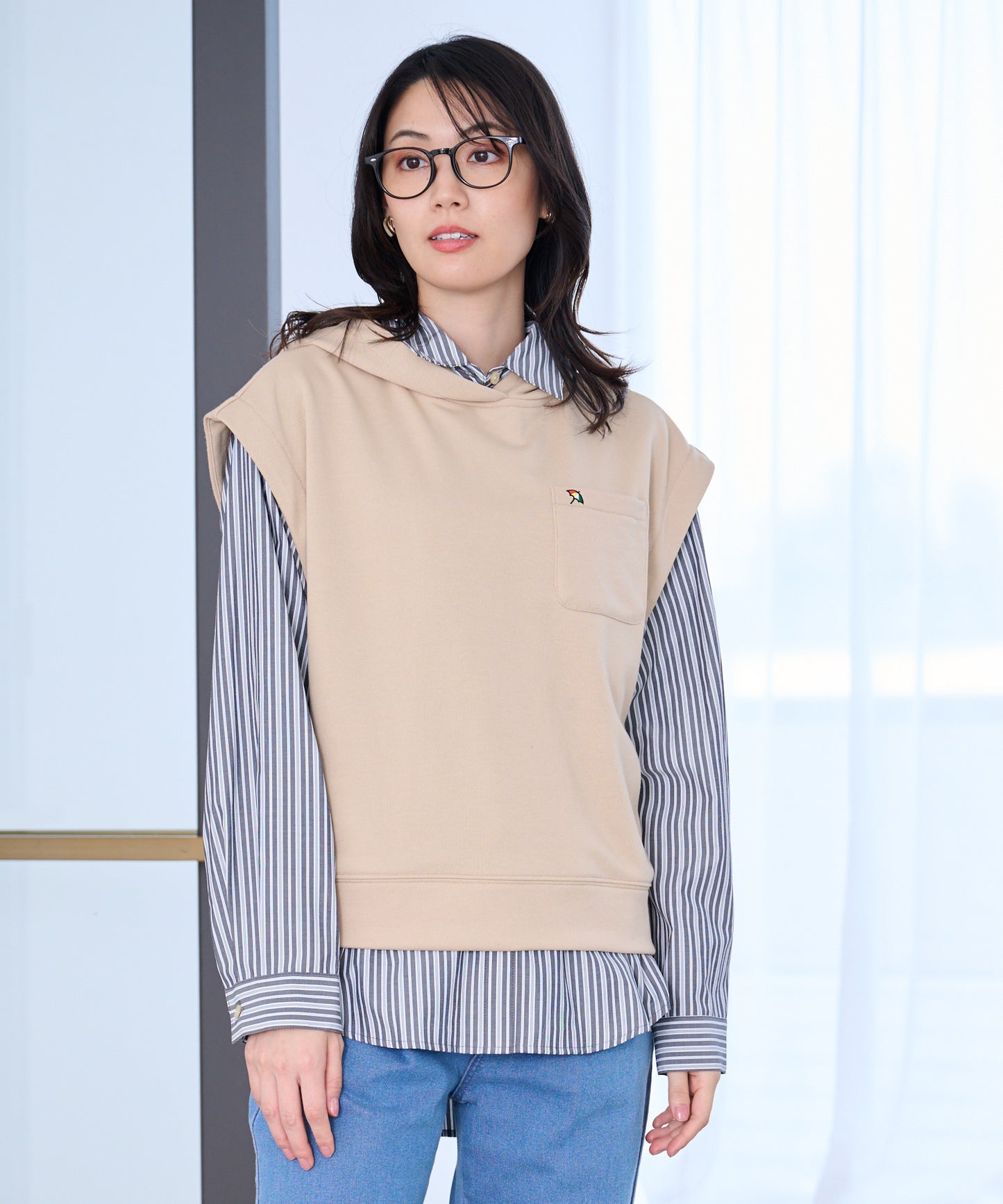 パーカーベスト + シャツ レイヤードセット