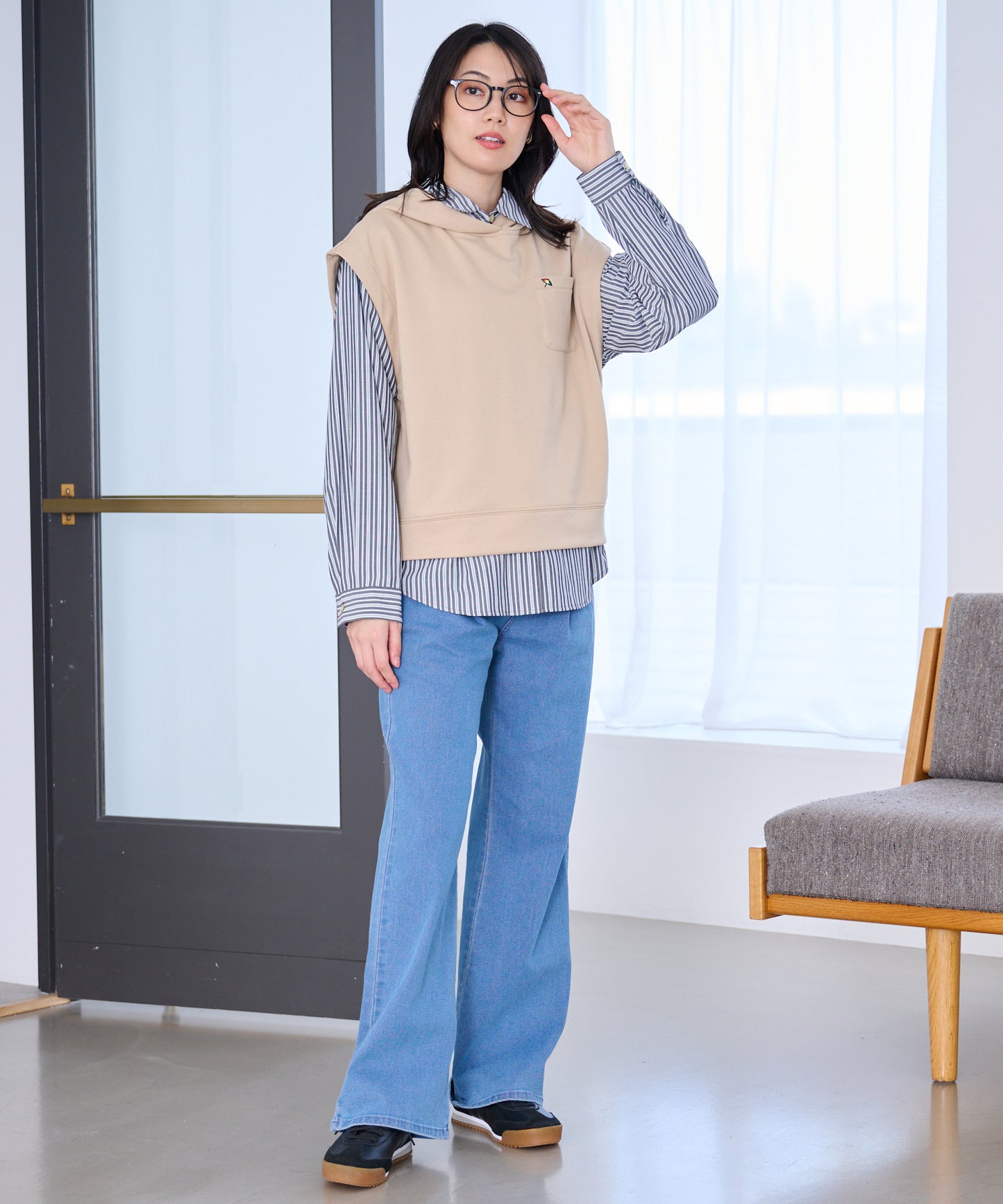 パーカーベスト + シャツ レイヤードセット