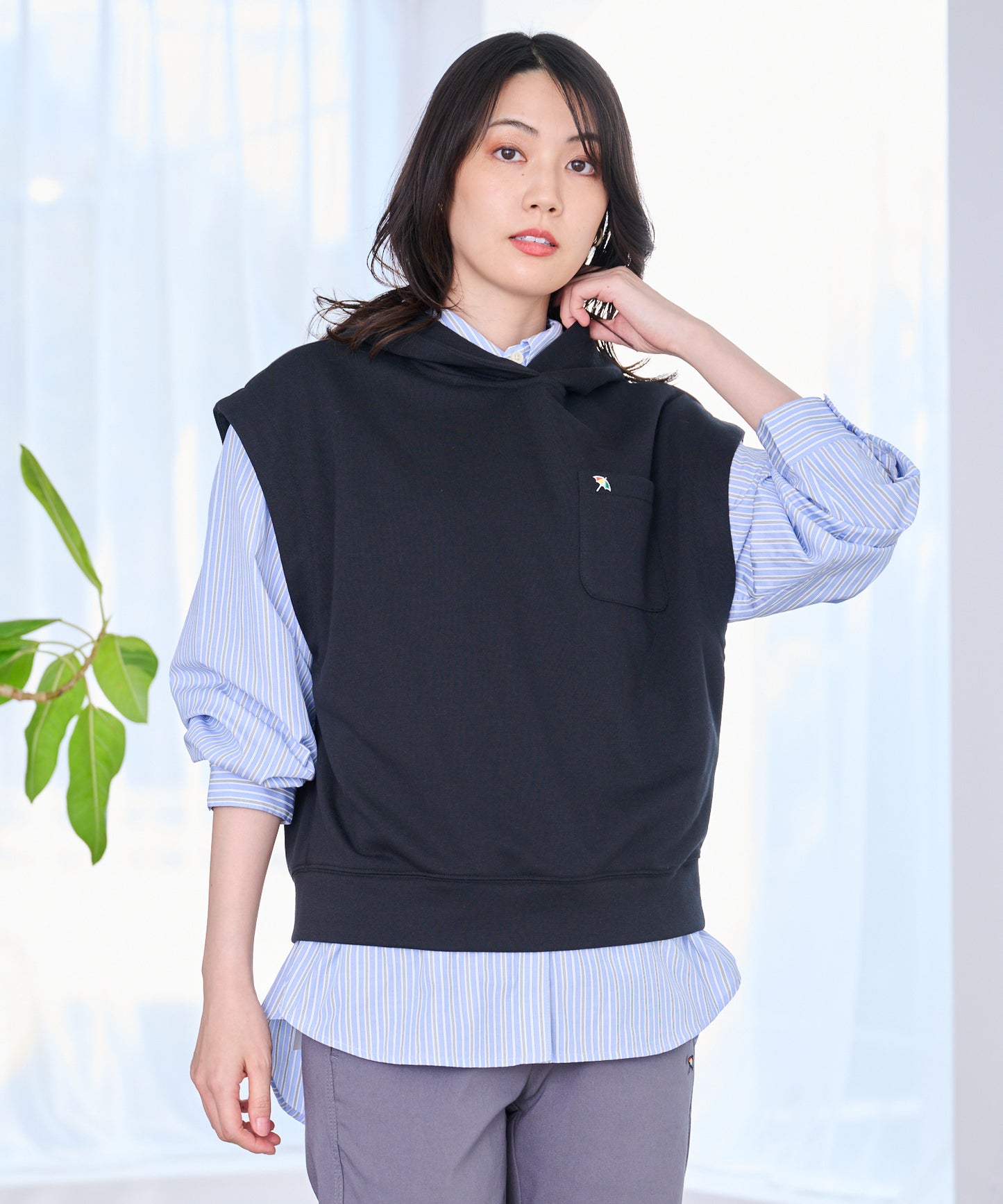 パーカーベスト + シャツ レイヤードセット